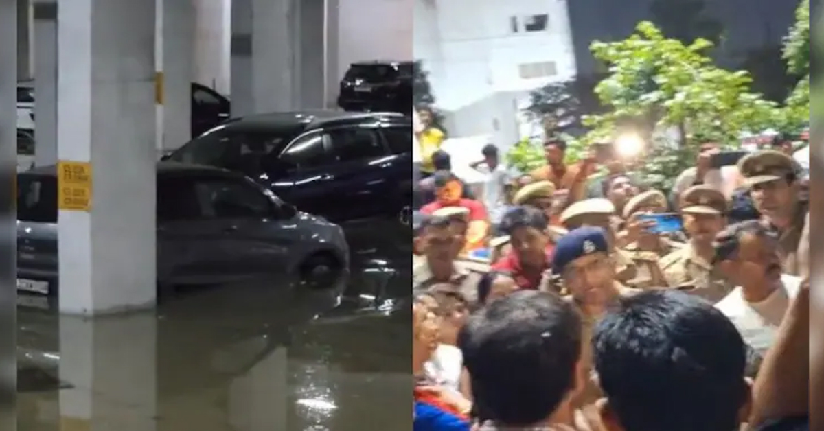 Ghaziabad Society Basement Flooded Due To Damaged Drain, Residents Hold Protest